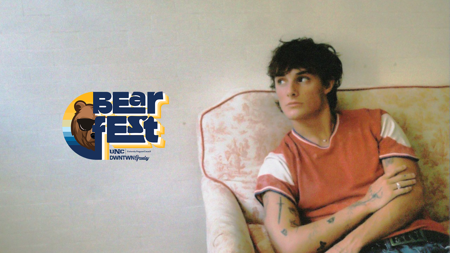 Thomas Day with the Bear Fest logo.