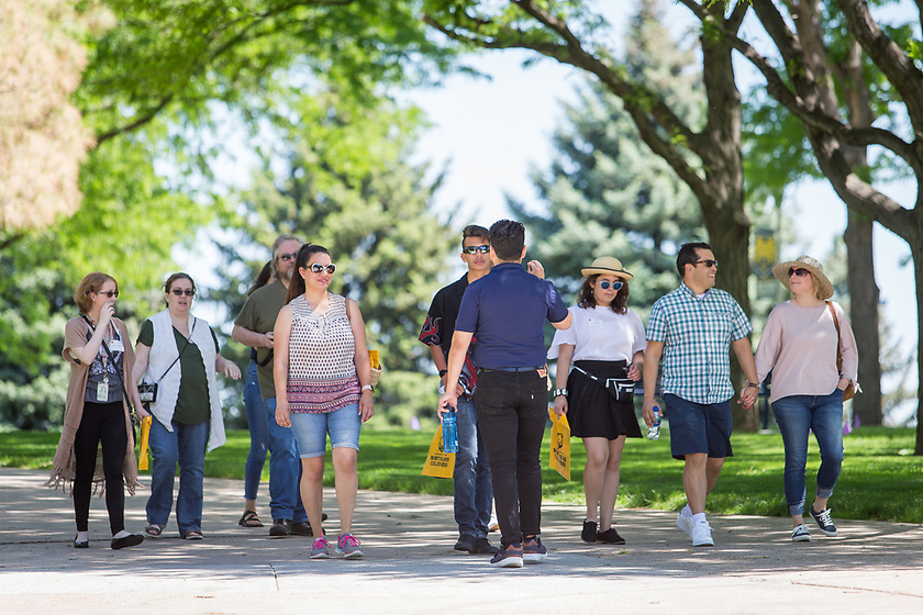 Perspective student on walking tour around campus.