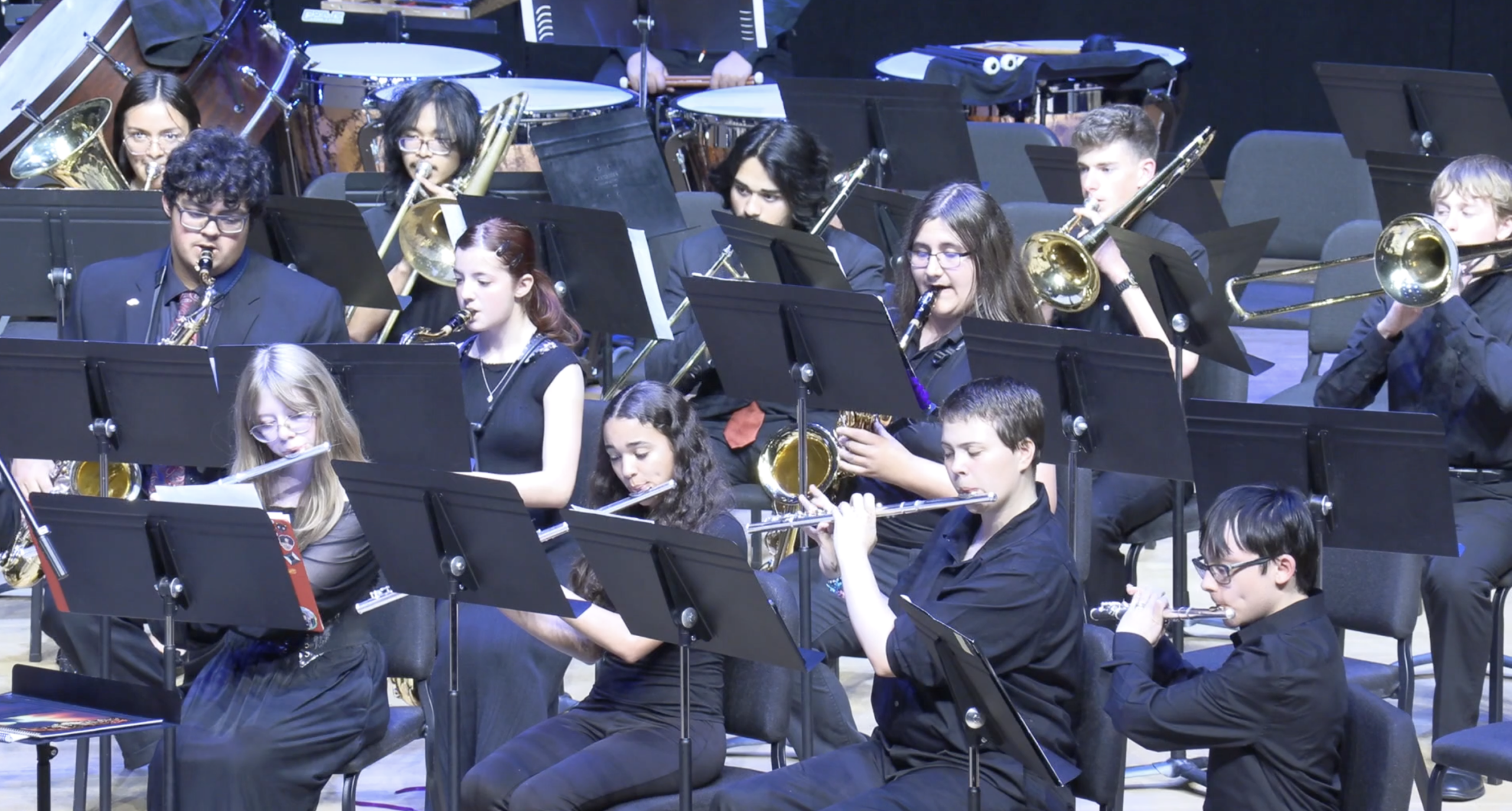 UNC Symphonic band performing with local high school students on the Come Play With Us concert, Fall 2025.