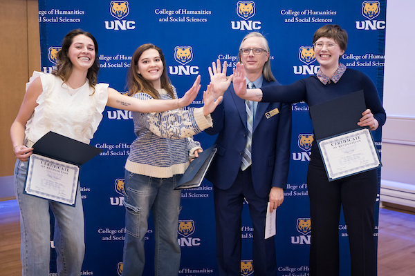 Ava Oldenburg, Sage Kulp, Ryley Anderson with Professor Andy Creekmoore