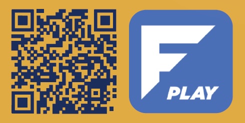 Image of the Fusion Play App icon with a QR code to download the app.