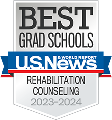 U.S. News & World Report Best Grad School Rehabilitation Counseling 2023-2024 badge