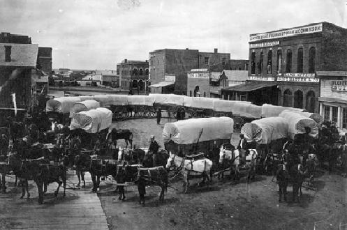 Wagon Train On Market Street- 1868