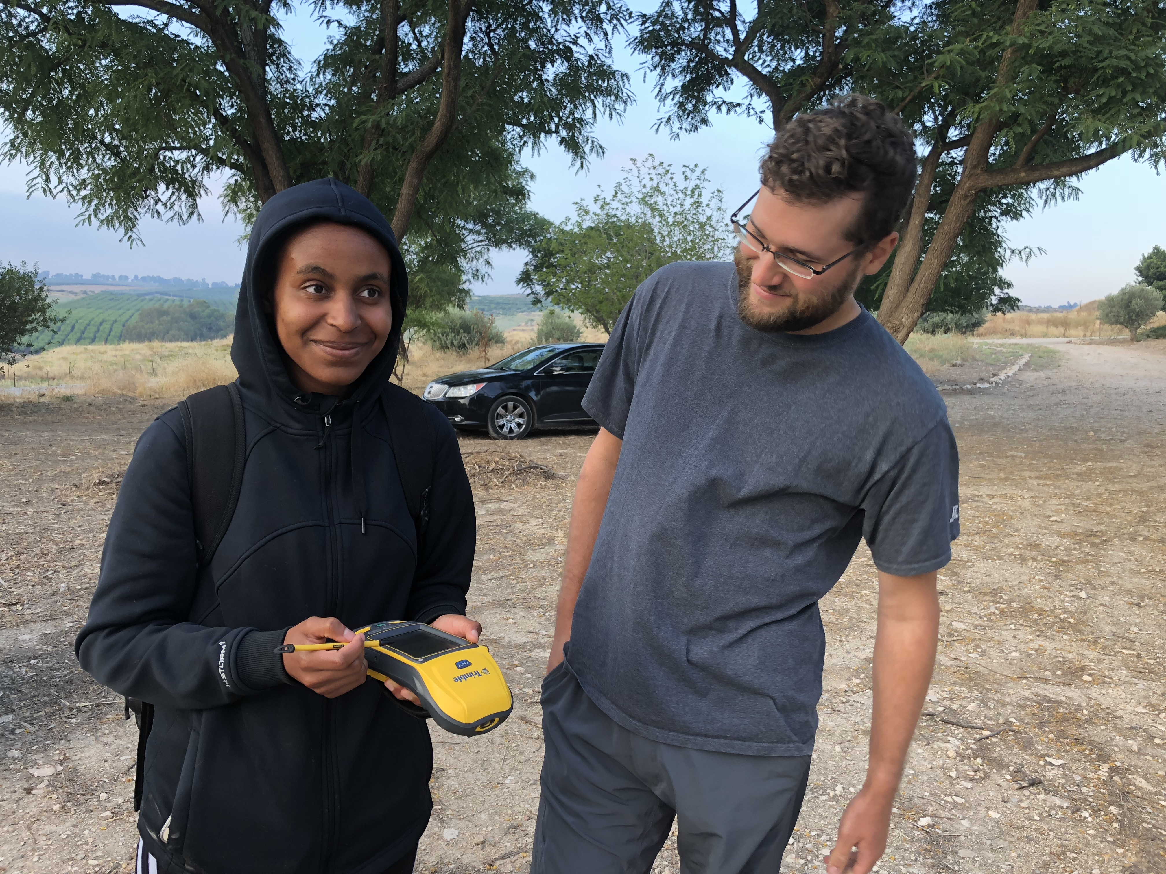 Larissa and Seth collecting GPS data, Israel.