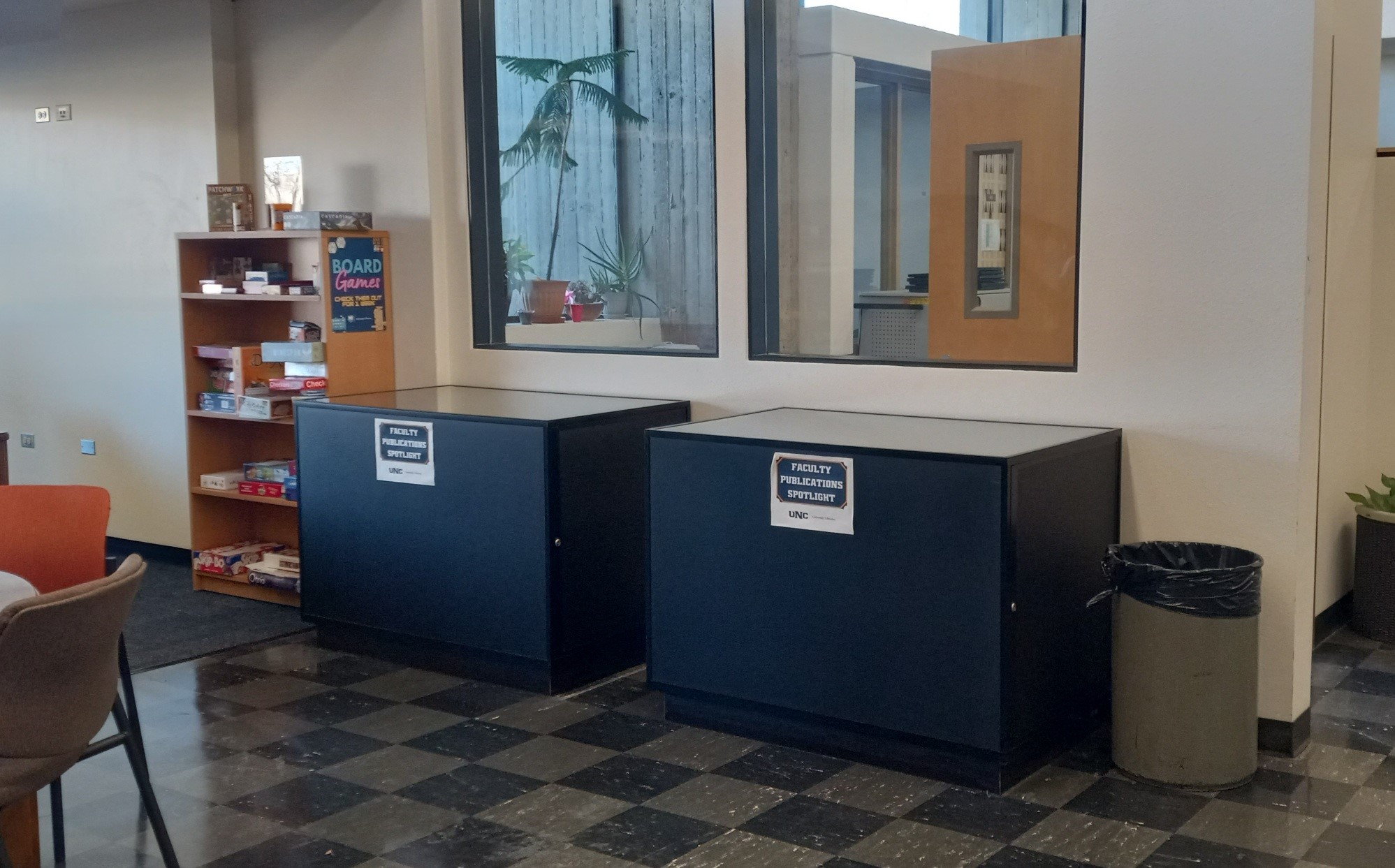 Michener Library game nook display cases