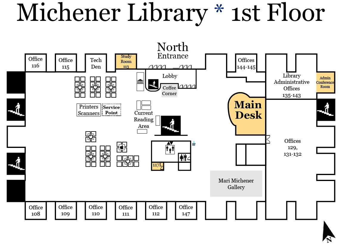 Map of Michener Library first floor