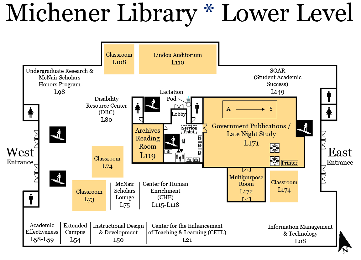 Map of Michener Library lower level