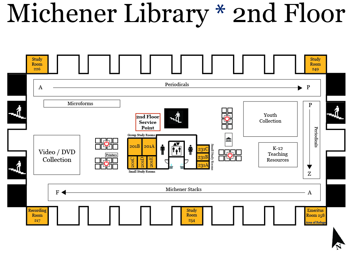 Map of Michener Library second floor