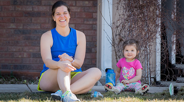 Mother with daughter outside