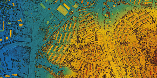 Colorful digital elevation model of an urban area