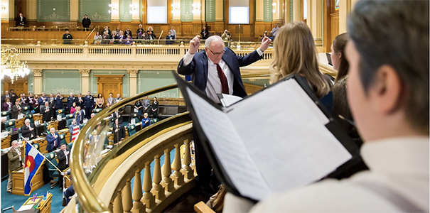 Galen Darrough conducting at the Colorado State Capitol