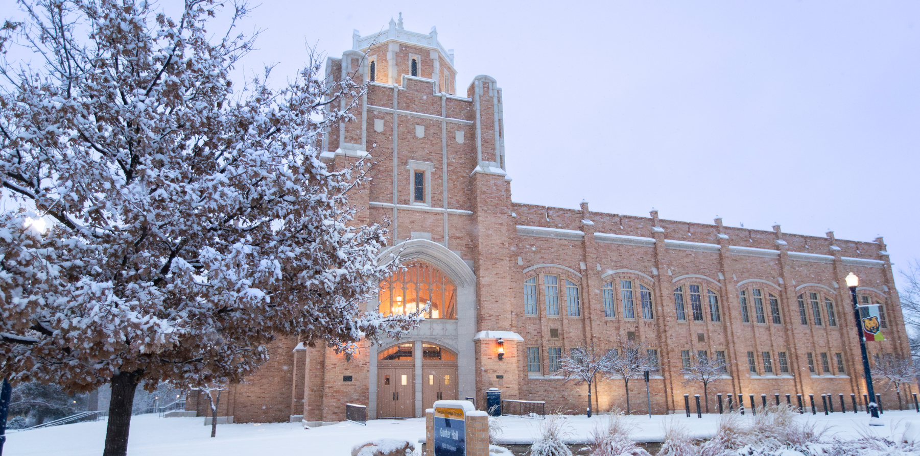 Gunter Hall covered in a blanket of snow.