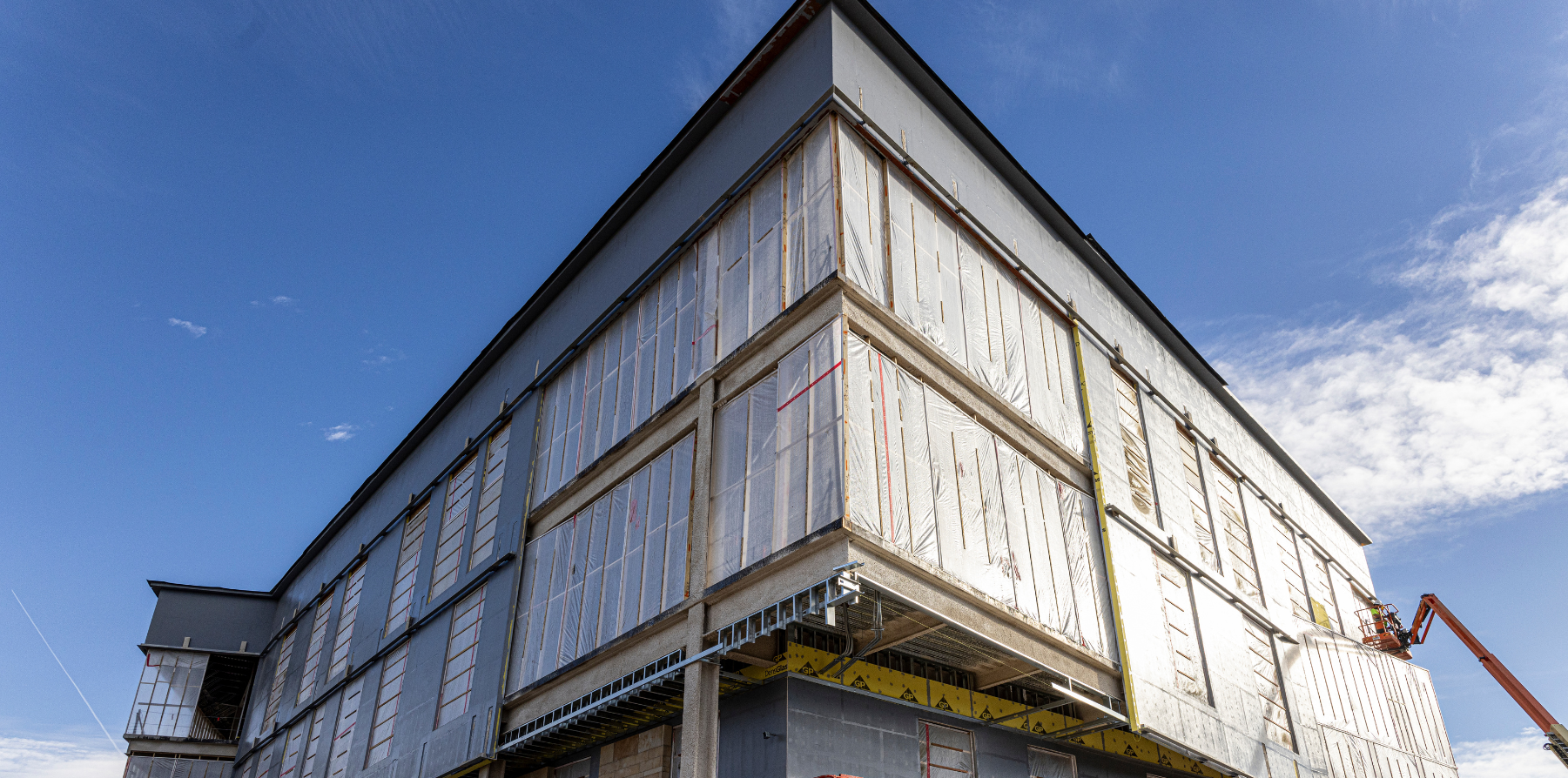 An in-progress photo of construction on the College of Osteopathic Medicine building.