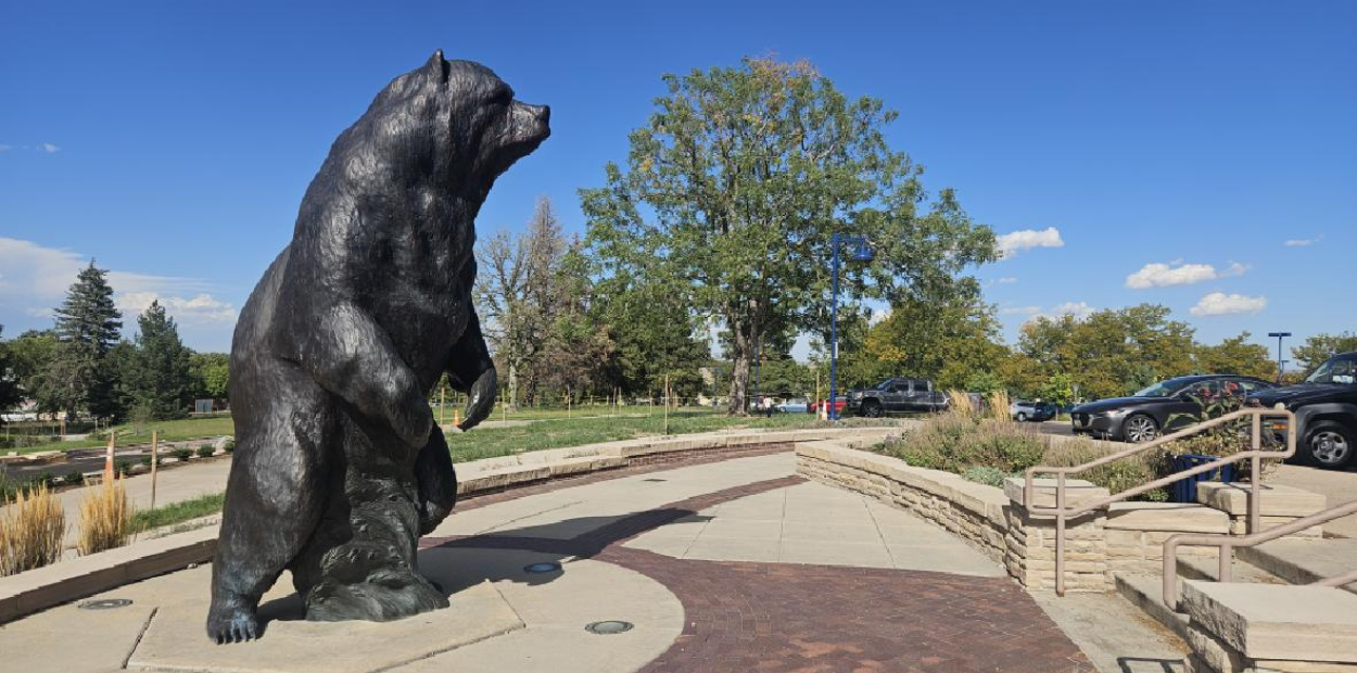 The large bear statue on UNC's campus