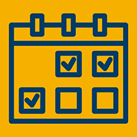 Navy calendar icon on a field of gold.